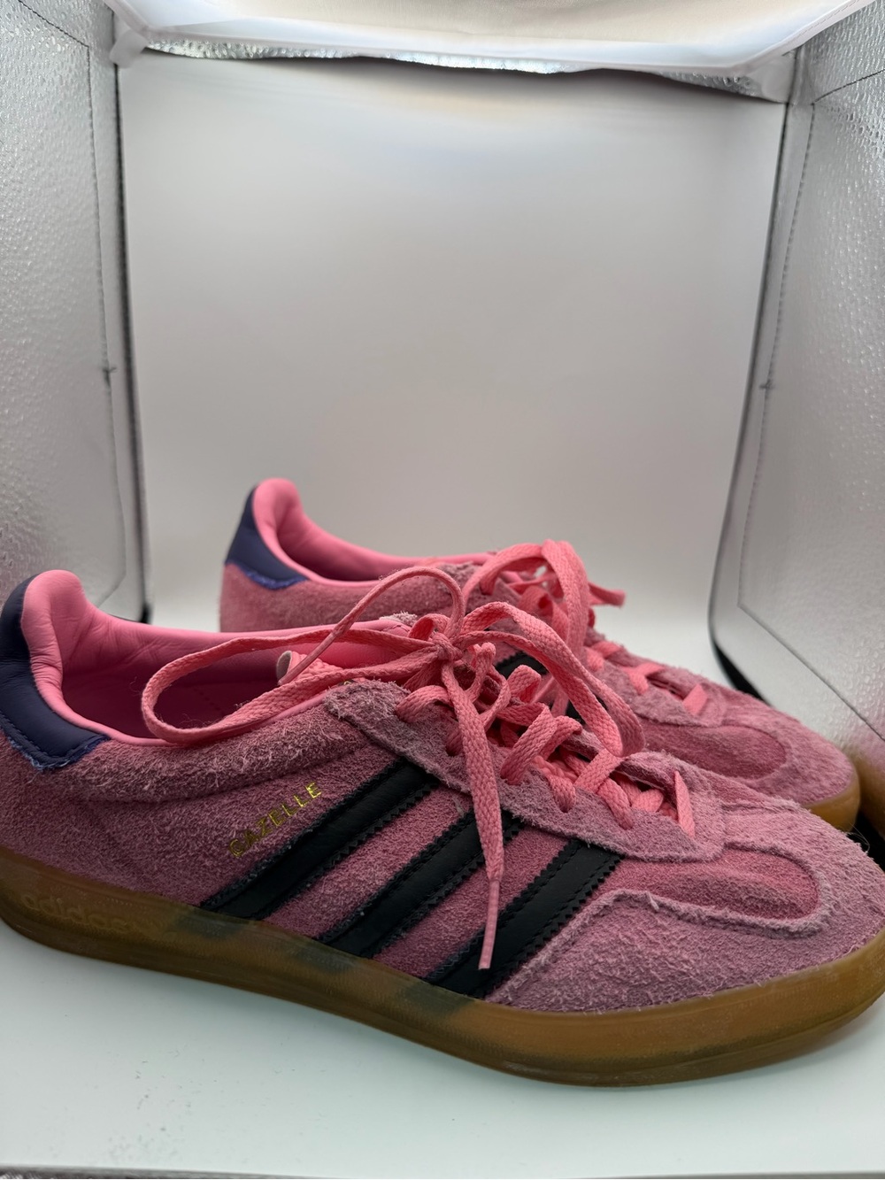 adidas Kids Pink Suede Sneakers with Black Stripes